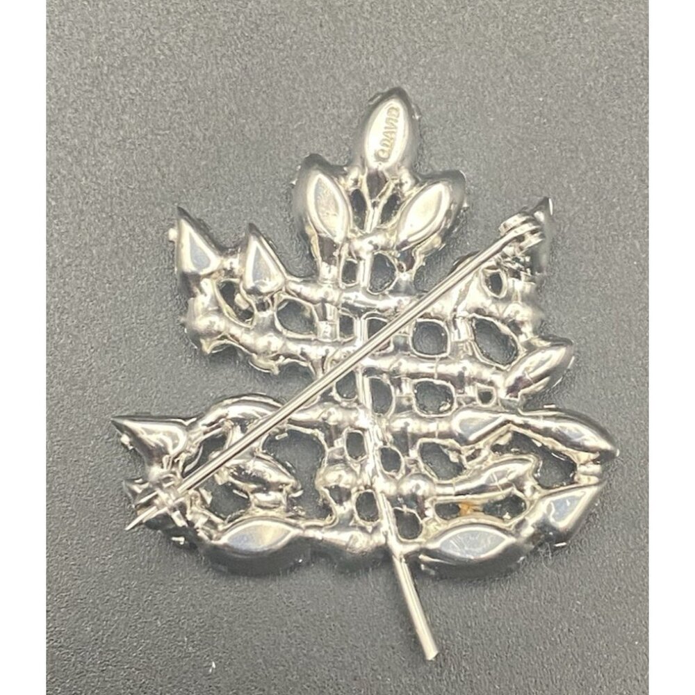 Vtg B David Brooch Silver Tone Brilliant Aurora Borealis Figural Leaf Signed - Picture 2 of 7